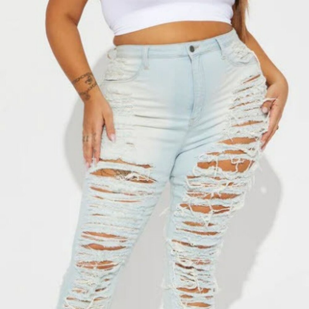 Distressed Jeans- Light Blue Wash